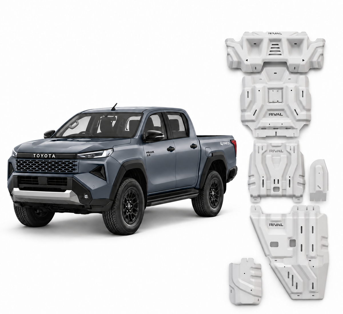 Kit 4 blindages aluminium 4 mm Toyota Hilux Travo 2026+ – RIVAL4X4