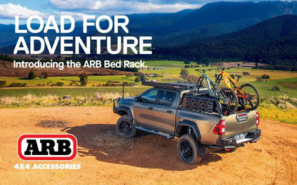 Support de benne ARB avec galerie de toit Baserack pour Toyota Hilux Revo 2016+ Double Cab, support robuste et pratique.