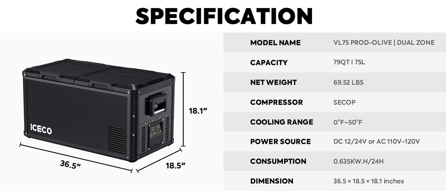 Refrigerateur/Congelateur ICECO 75L Double Compartiments - Noir