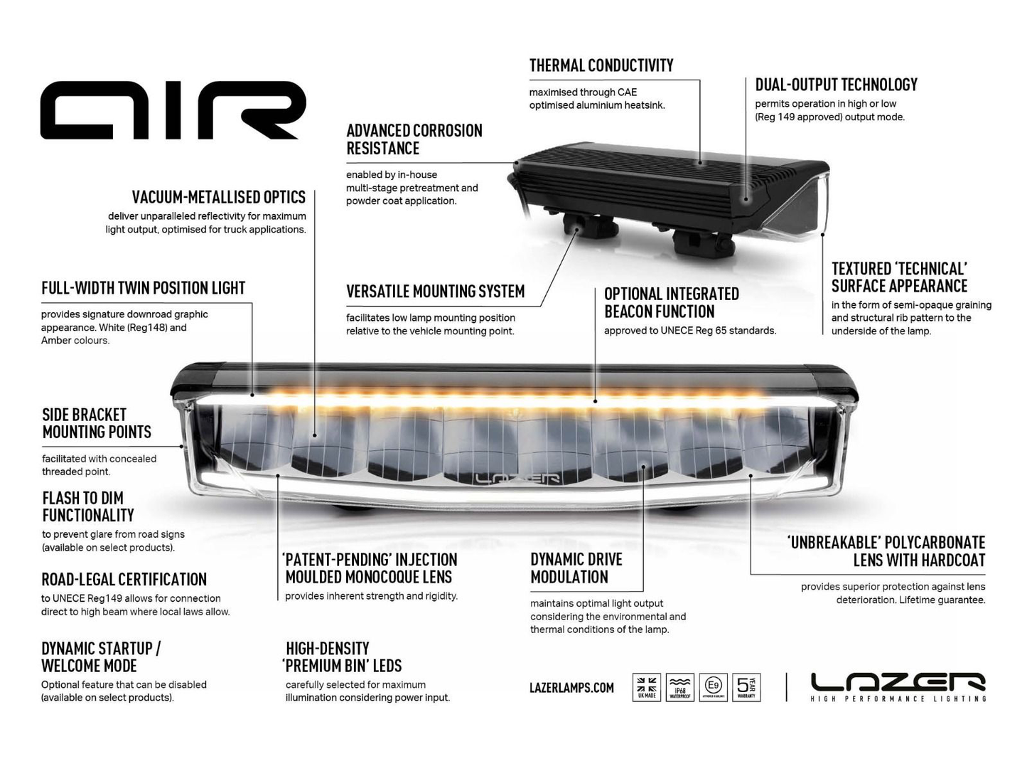 Barre LED LAZER LAMPS AIR-55 avec feu de position rouge