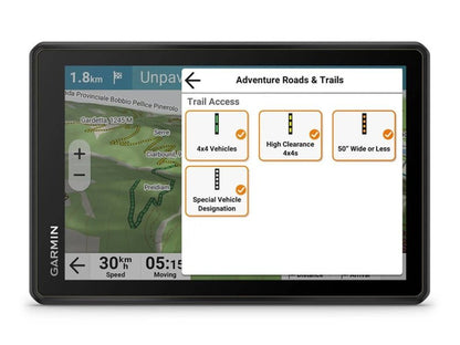 Écran du GARMIN Tread 2 Overland Edition, menu Adventure Roads & Trails