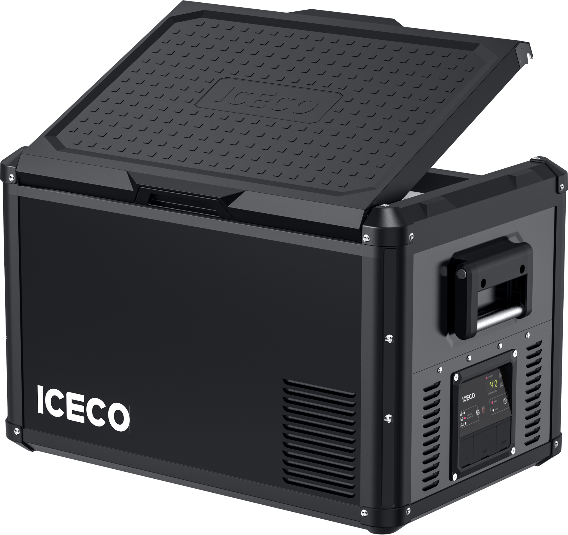 Réfrigérateur congélateur ICECO VL60PROS gris, capacité 60L, compact et portable, idéal pour le camping ou la voiture.