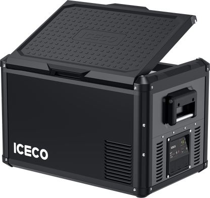 Réfrigérateur congélateur ICECO VL60PROS gris, capacité 60L, compact et portable, idéal pour le camping ou la voiture.