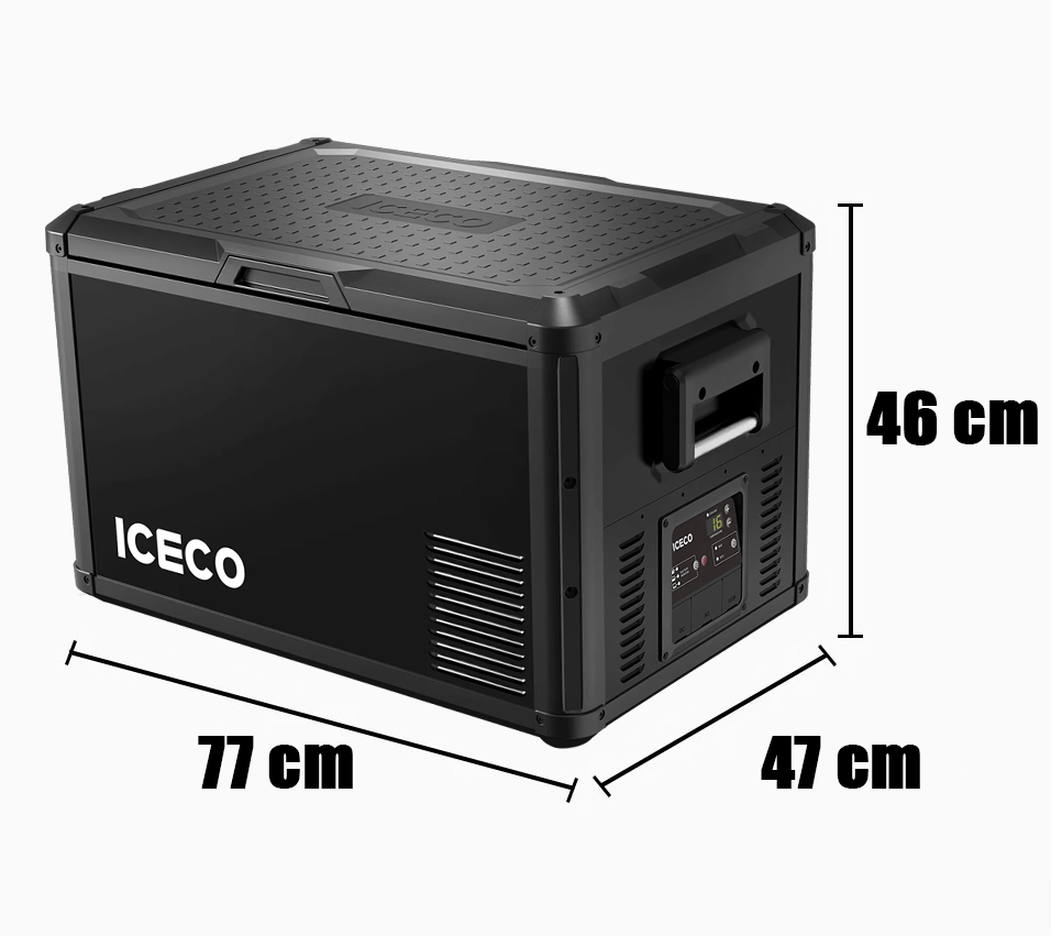 Réfrigérateur congélateur ICECO VL60PROS gris de 60L, compact et portable, pour camping ou activités extérieures.