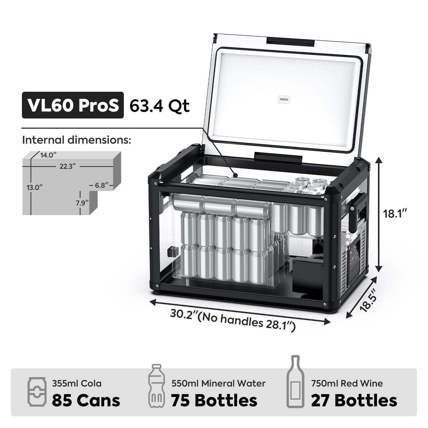 Réfrigérateur congélateur ICECO VL60PROS gris de 60L, compact et portable, idéal pour camping ou utilisation extérieure.
