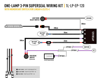 LAZER LAMPS simple-Lamp Faisceau de câblage avec momentané interrupteur pour Linear-6 Elite+