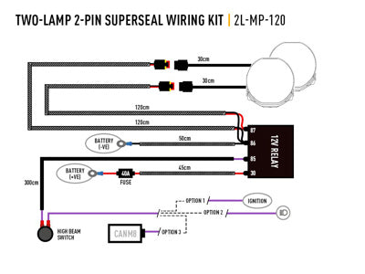 LAZER LAMPS deux projecteurs Faisceau de câblage - Mid Power (2-Pin, Superseal, 12V)