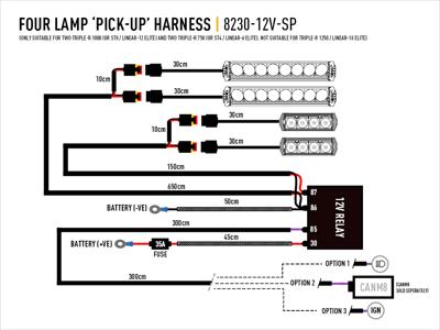 LAZER LAMPS Four-Lamp pick-up Faisceau de câblage avec dérivation
