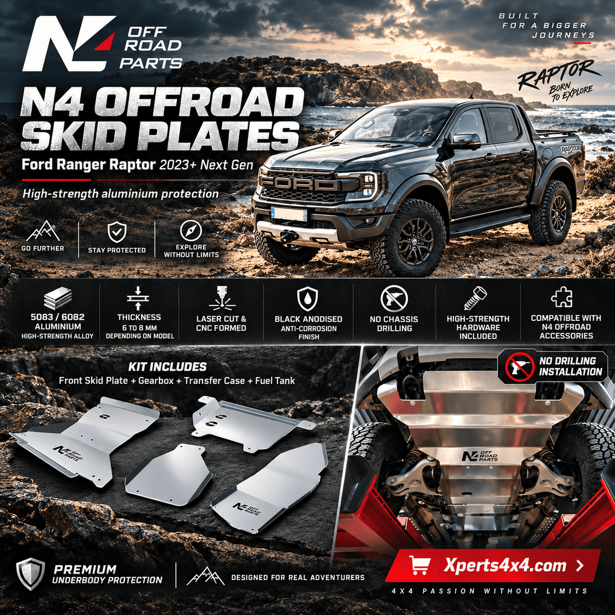 Pack Blindages Complet Ford Raptor 2023+ Next GEN | N4 Offroad - Aluminium - Ford Ranger/Raptor 2023+