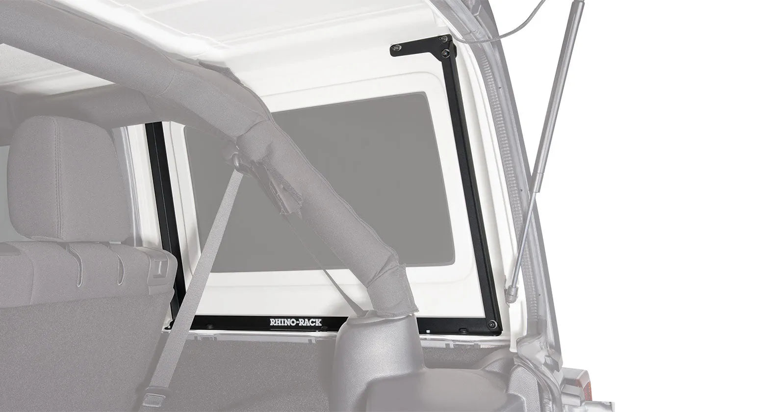 Kit de 3 barres de toit Vortex RHINO-RACK de 1500mm pour Jeep Wrangler JK 4 portes, vue des barres installées sur le toit.