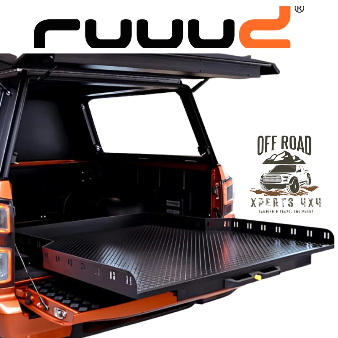 Plateau coulissant RUUUD pour Isuzu D-Max 2020+ Space-Cab, installation sans perçage, vue du plateau installé dans le véhicule.