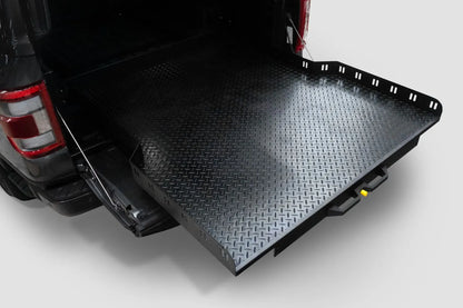 Plateau coulissant RUUUD pour Maxus T90/T60 Double Cab 2022, surface en métal robuste avec rails latéraux.