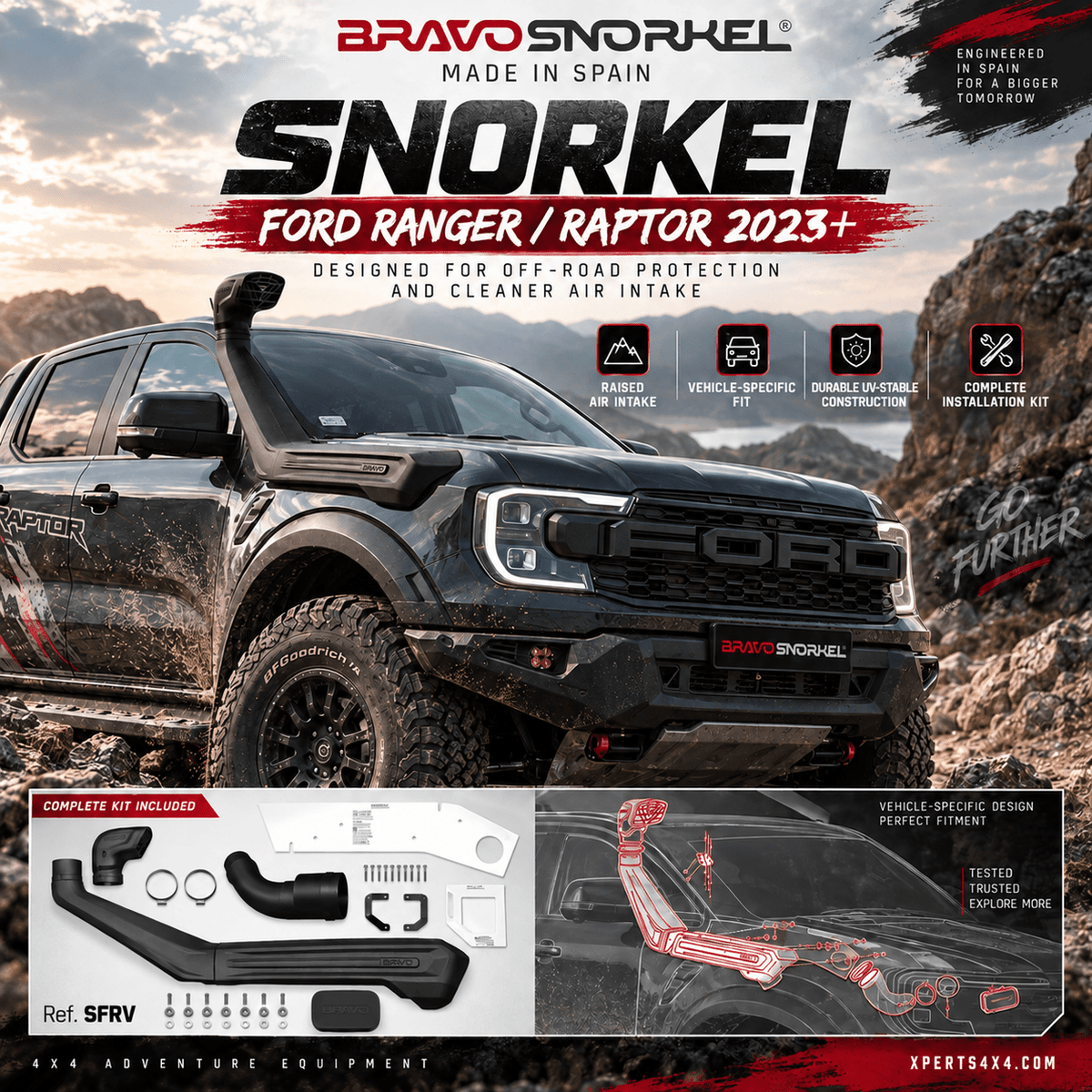Snorkel Ford Ranger Raptor 2023 à Présent 3.0L PETROL - BRAVO SNORKEL - Ford Ranger/Raptor 2023+