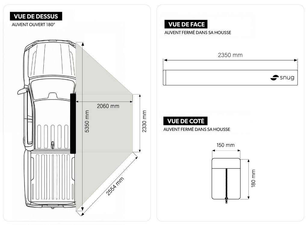 Auvent 180° Autoportant SNUG MALAGA - Équipement Raid 4x4 sur Xperts4x4 Accessoires 4x4 Off-Road