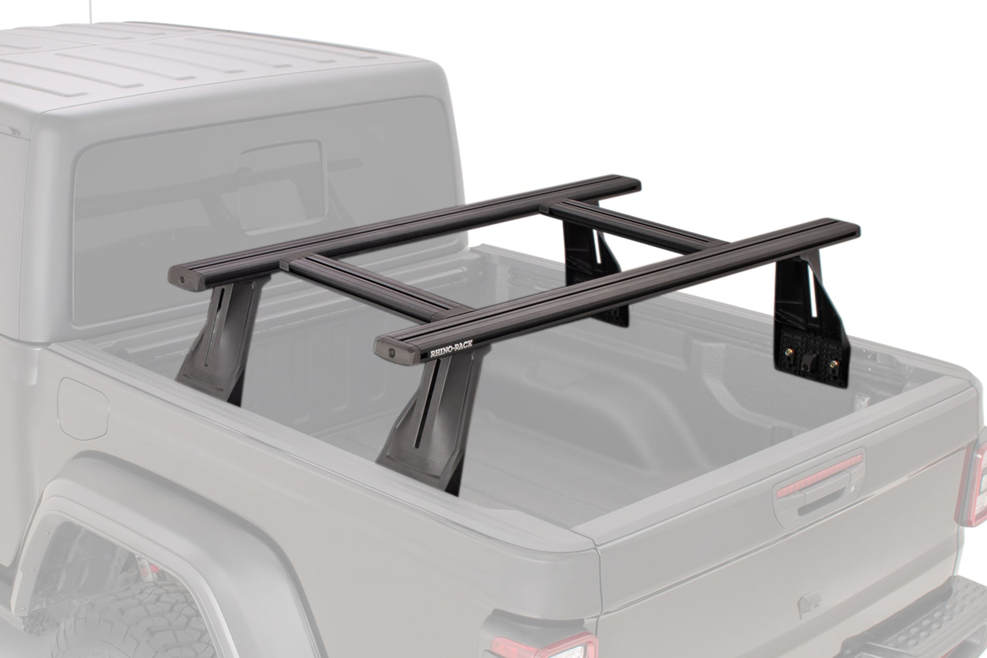 Kit de 4 barres de toit RHINO-RACK pour Dodge Ram 1500 Gen V DT 2019+, compatibles avec benne Reconn-Deck, vue de profil.