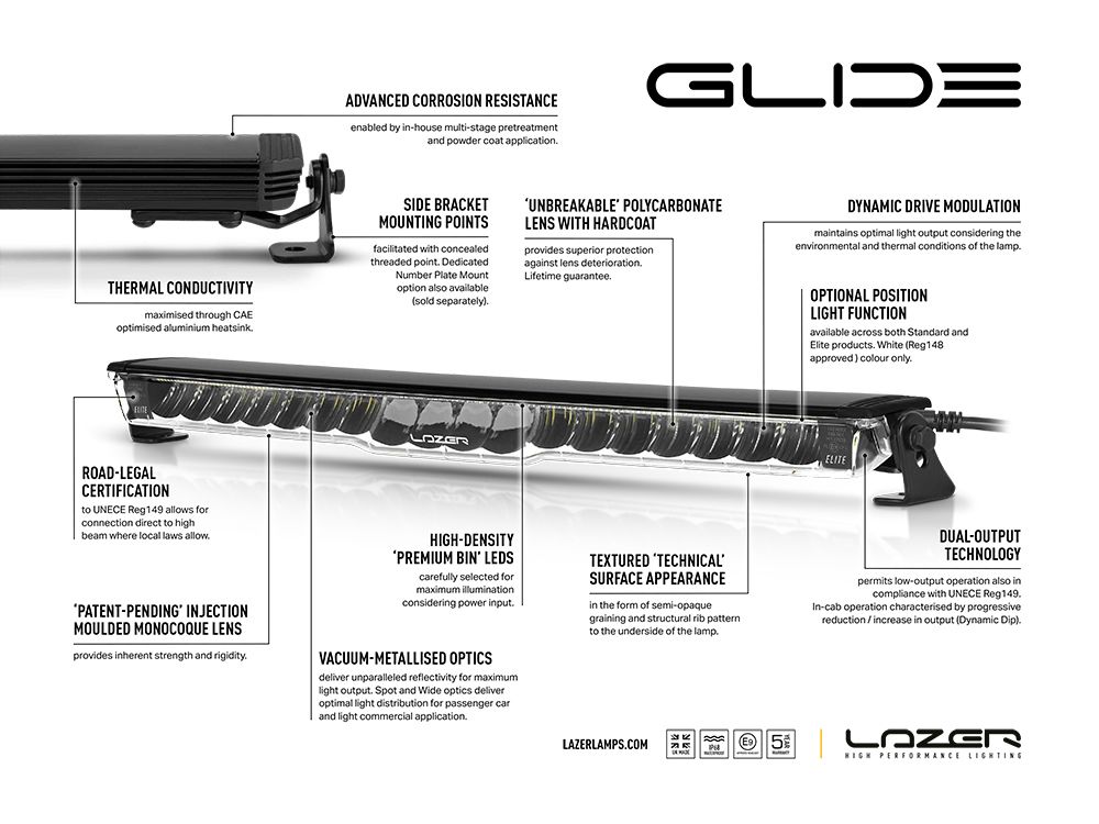 LAZER LAMPS Glide Elite PL Support Latéral — Barre LED Longue Portée sur Xperts4x4 Accessoires 4x4 Off-Road