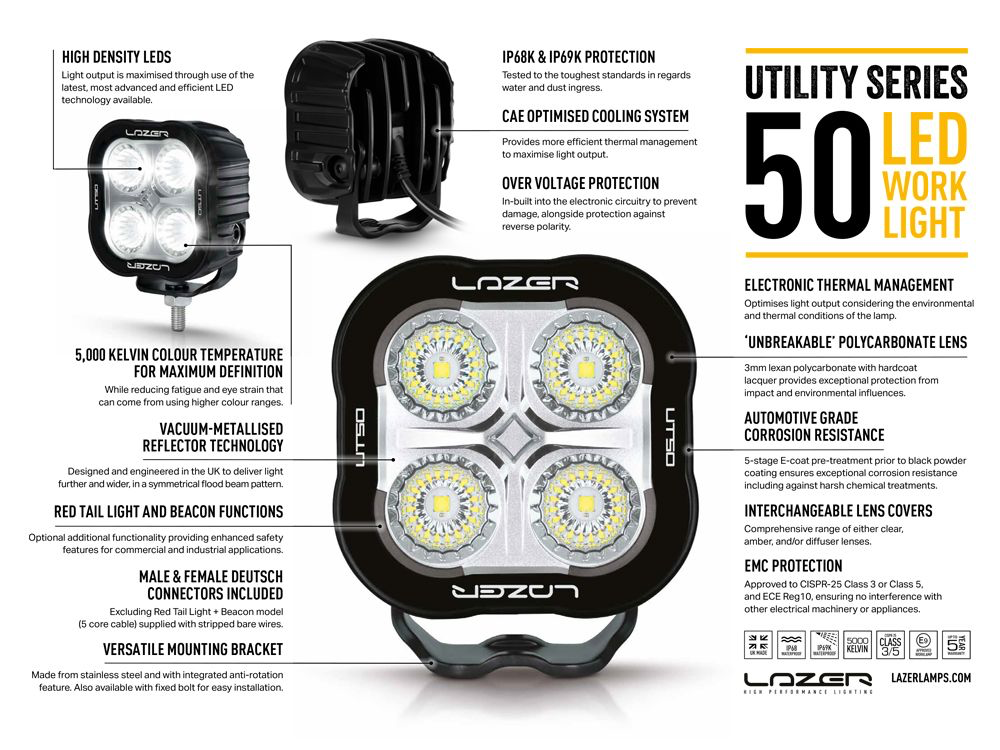 Spot à LED LAZER LAMPS Utility-50 (Classe 5) sur Xperts4x4 Accessoires 4x4 Off-Road