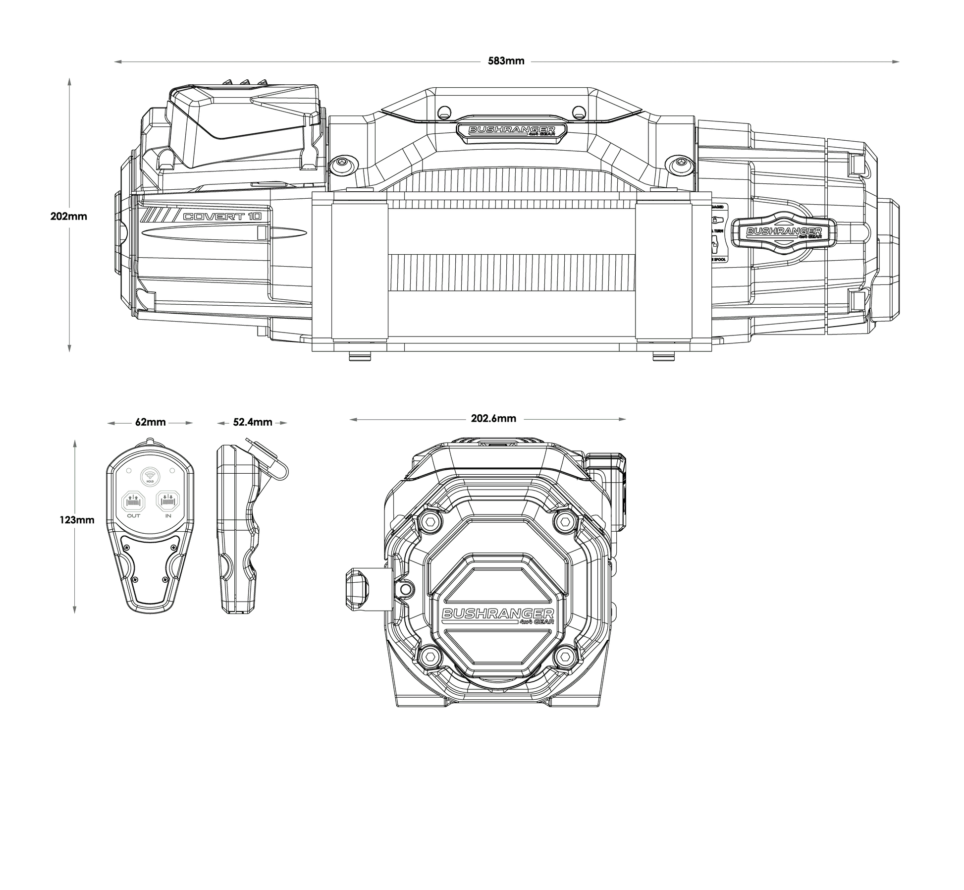 Treuil COVERT 10 Bushranger | 12V | 4536 KG | Acier sur Xperts4x4 Accessoires 4x4 Off-Road